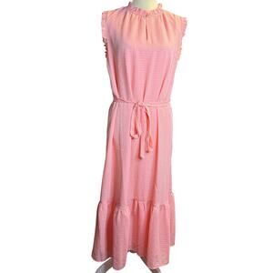 Loft Textured Ruffle Tiered Midi Dress, Peach, Women's Size Medium, NWT